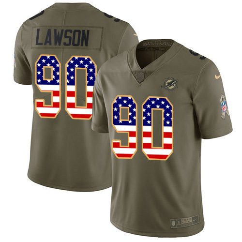 Nike Miami Dolphins #90 Shaq Lawson Olive USA Flag Youth Stitched NFL Limited 2017 Salute To Service Jersey